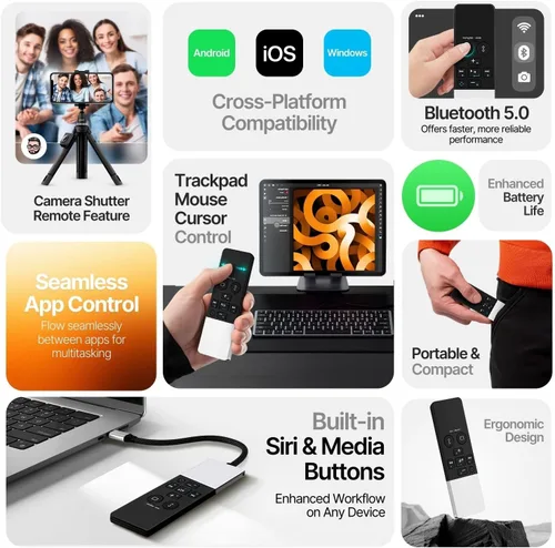 Miniatura 5 de TNP - Control remoto Bluetooth para iPad iPhone - Trackpad Presentador multimedia para iOS Mac Android Tablet PC - Obturador de cámara inalámbrico