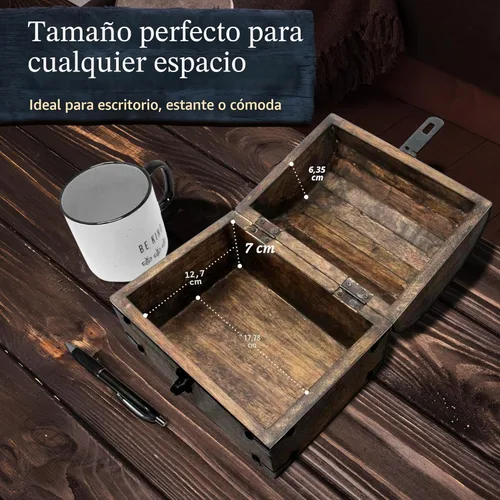 Miniatura 3 de Nautical Cove - Cofre del tesoro pirata con cerradura de hierro y llave de esqueleto, caja de almacenamiento y decoración (S, 8 x 6 x 6)