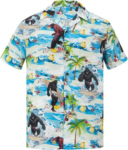 Miniatura 145 de Camisa hawaiana para hombre, con estampado floral, cómoda, con botones, casual, manga corta, ropa de playa para hombre