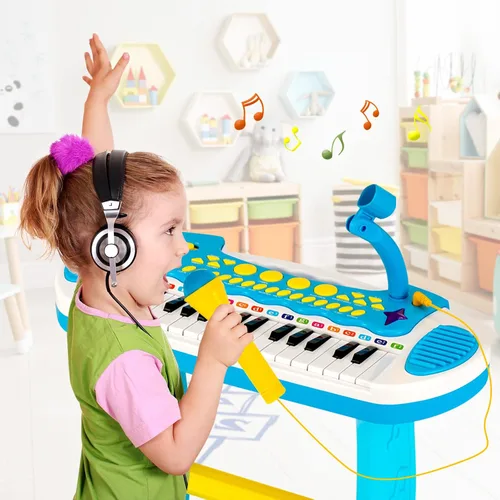 Miniatura 9 de Costzon Juguete de teclado de piano de 24 teclas para niños, instrumento musical electrónico para niños pequeños, juguete educativo con micrófono