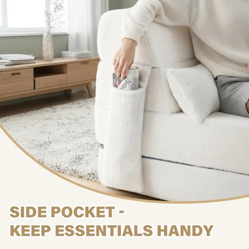 Miniatura 6 de Tiita - Colchón plegable convertible para sofá cama con almohada y bolsillo lateral, colchón de tela de felpa para el suelo, funda lavable