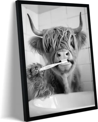 Miniatura 13 de Lienzo enmarcado en blanco y negro para el baño, divertida decoración de baño de animales, linda nutria sosteniendo un rollo de papel higiénico