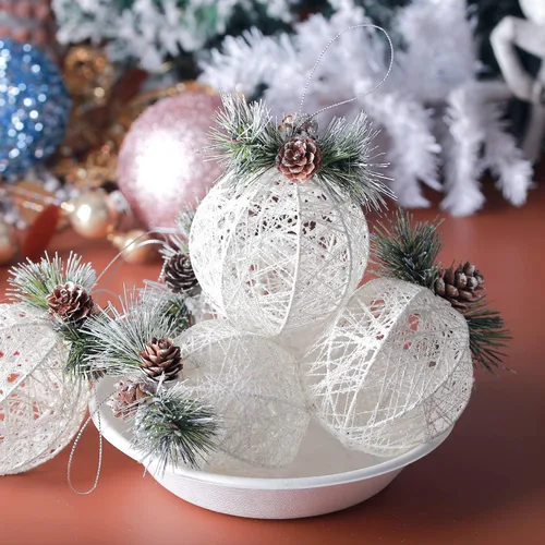 Miniatura 3 de Adornos de bola de Navidad, juego de 4 piezas de hilo de ratán de piña blanca, adorno de árbol de Navidad, árboles de Navidad, decoración de fiesta