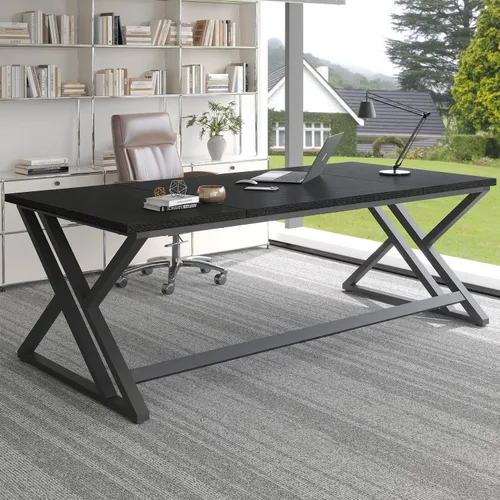 Miniatura 10 de LVB 78.7" Escritorio para computadora, escritorio industrial extra largo de madera para oficina en casa, escritorio grande rústico moderno de metal