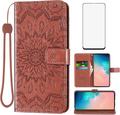 Miniatura 12 de Funda de teléfono para Samsung Galaxy S10e Cartera con protector de pantalla de vidrio templado, funda magnética de cuero, soporte para tarjetas