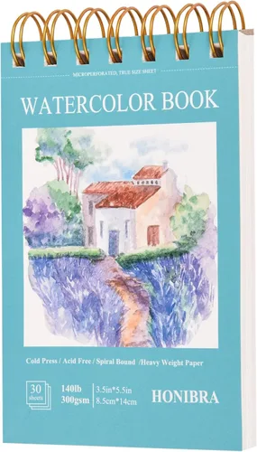 Bloc de papel de acuarela de 3.5 x 5.5 pulgadas, pequeño cuaderno de bocetos de acuarela de 140 libras/10.58 oz, 30 hojas encuadernadas en espiral,