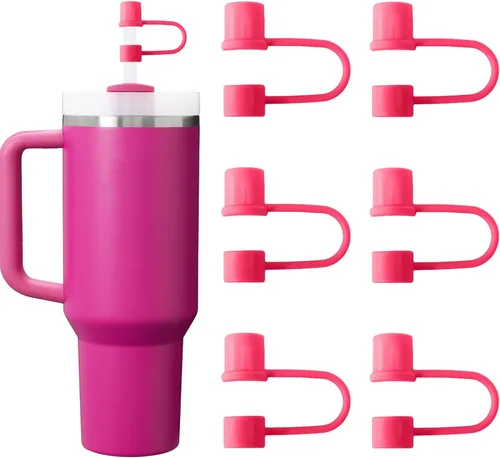 Miniatura 19 de 6 piezas de cubiertas de pajita de silicona con tapa compatible con vaso Stanley de 30-40 oz con mango, tapa de 10 mm, cubiertas de pajita a prueba