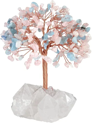 Miniatura 10 de mookaitedecor Árbol de dinero de cristal aguamarina natural con base de racimo de cuarzo de roca, árbol de Feng Shui de cristal curativo