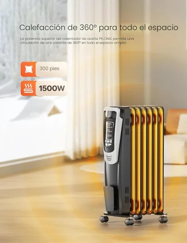Miniatura 3 de PELONIS Calentador de radiador para uso en interiores, habitación grande con control remoto, termostato y pantalla LED, calentador silencioso lleno