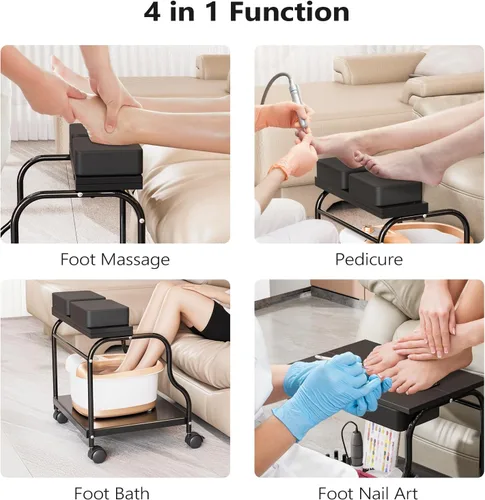 Miniatura 5 de OmySalon Carrito de pedicura, carrito de baño de pies, carrito portátil para estética de uñas, taburete ajustable para manicura y masaje de pies