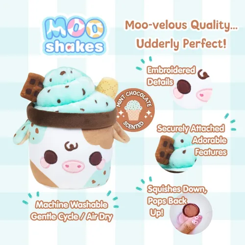 Miniatura 4 de Cuddle Barn PlushGoals Mooshake con chispas de chocolate menta Juguete de peluche súper suave con aroma kawaii, 7 pulgadas