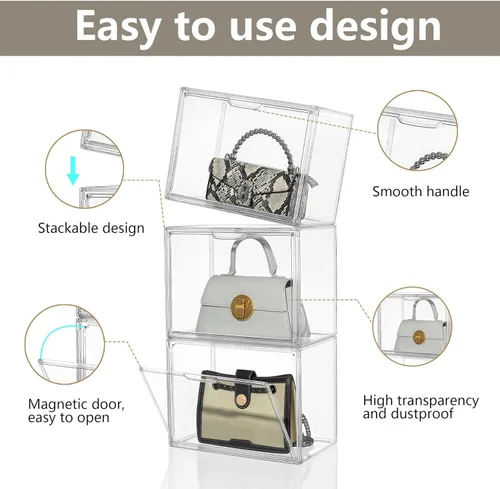Miniatura 3 de Attelite Organizador de almacenamiento de bolsas y bolsos de plástico para armario, vitrina de acrílico transparente con puerta magnética