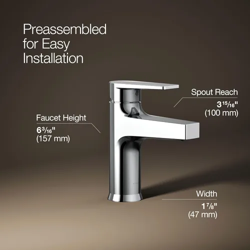 Miniatura 3 de Kohler 74013-4-CP Taut - Grifo de lavabo de baño con mango único, 1.2 gpm, cromo pulido Vibrant Brushed Nickel