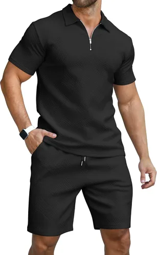 KUYIGO Conjunto de camisa polo y pantalones cortos para hombre, trajes de verano a la moda, casual, de manga corta, traje de 2 piezas para hombre