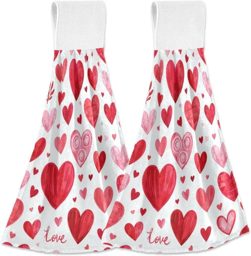 Miniatura 12 de Kcldeci Toallas de mano colgantes para el día de San Valentín con lazo para colgar, gnomos, corazones, toallas de mano suaves y gruesas, toallas