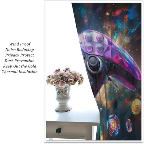 Miniatura 4 de Cortinas de juego Cool Space Galaxy Game Controller Tech Circuit Board Cosmic Rod Pocket Tratamientos de ventana para niños, dormitorio, habitación