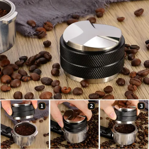Miniatura 4 de Manipulador espresso de 2.008 in, altura ajustable del distribuidor de café, nivelador de café que se adapta con doble cabeza dos en uno y tres