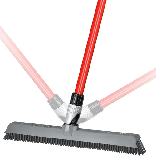 Rastrillo y Rasqueta de Goma de Silicona 2 en 1 – Escoba giratoria para eliminación de pelo de mascotas con 1 mango largo – Cerdas laterales