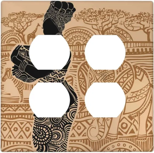 Miniatura 77 de Cubierta de Interruptor de Luz de 1 Gang de Mujer Africana, Placa de Pared Individual Basculante, Receptáculo de Cebras y Elefantes GFCI, Niña Mujer