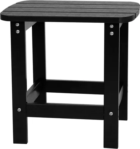 Flash Furniture Charlestown - Mesa auxiliar Adirondack de poliresina para todo tipo de clima, para interiores y exteriores, color negro