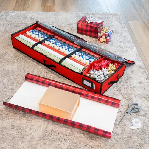 Miniatura 2 de HOLDN' STORAGE Contenedor de Almacenamiento de Papel de Regalo Premium - Duradero 600D a Prueba de Desgarros, Cabe 27 Rollos de Papel de Regalo, Rojo