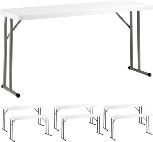 Miniatura 13 de Mesa plegable de 18 x 60 pulgadas, mesa de entrenamiento y eventos de plástico blanco granito, delgada, estrecha, larga, mesas de entrenamiento