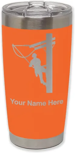 Miniatura 26 de LaserGram Taza aislada al vacío de 20 onzas, Lineman, grabado personalizado incluido (negro)
