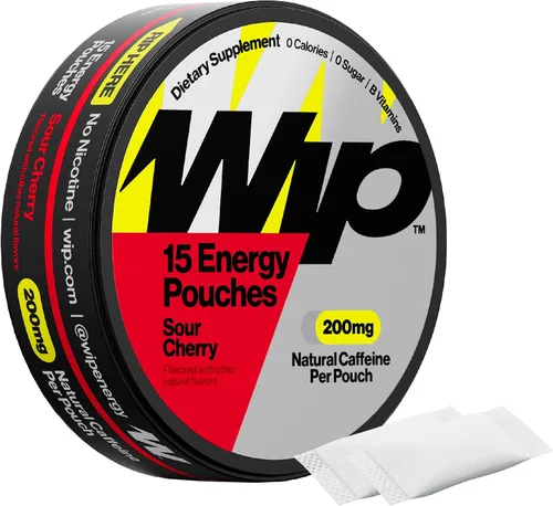 Miniatura 8 de Bolsas de energía Wip 200mg de cafeína natural Vitaminas y minerales Menta 15 bolsas por lata 3 latas