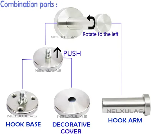 Miniatura 3 de Ganchos cortos de acero inoxidable cepillado para toallas de baño, gancho de montaje en pared súper resistente, apto para dormitorio, sala de estar