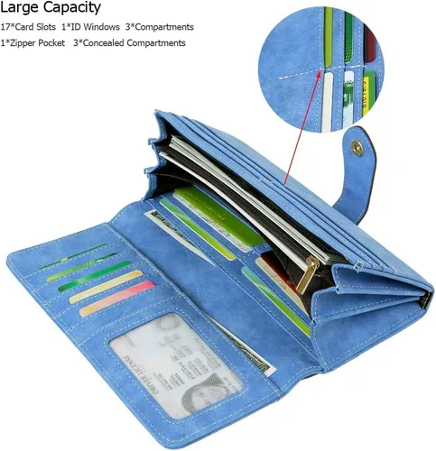 Miniatura 2 de Cartera organizadora larga plegable de cuero vegano con 17 ranuras para tarjetas para mujer