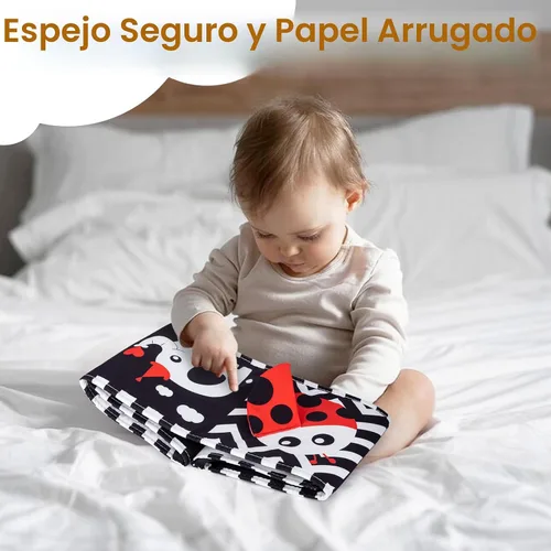 Miniatura 6 de Cawgug Juguetes para bebés de alto contraste en blanco y negro para el desarrollo del cerebro del recién nacido, tiempo boca abajo, libro suave