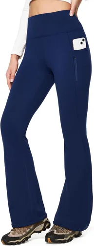 Miniatura 5 de IUGA Pantalones con forro polar para mujer, resistentes al agua, pantalones de senderismo para invierno, leggings acampanados con bolsillos, corte