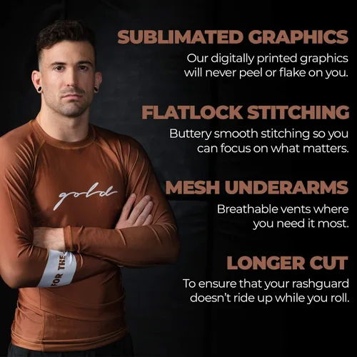 Miniatura 3 de Gold BJJ Foundation Rash Guard - Rashguard de Jiu Jitsu sin Gi y Gi