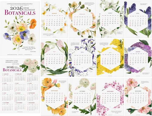 Miniatura 7 de Calendario para escritorio 2026 - Calendario mensual botánico de acuarela, hecho en EE. UU., páginas de 5x7 con citas motivacionales, soporte