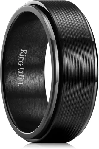 Miniatura 8 de King Will Anillo de ansiedad giratorio para hombre, color negro, plateado, dorado, 0.315 in, cadena de malla de alambre de acero inoxidable, malla