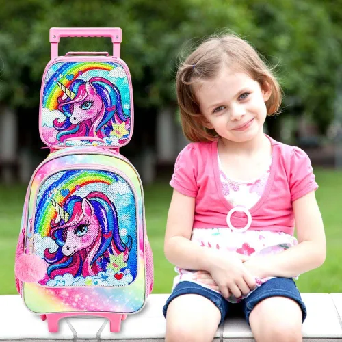 Miniatura 8 de Mochila con ruedas para niñas y niños, 3 unidades, con ruedas, con lonchera, mochilas con ruedas para primaria