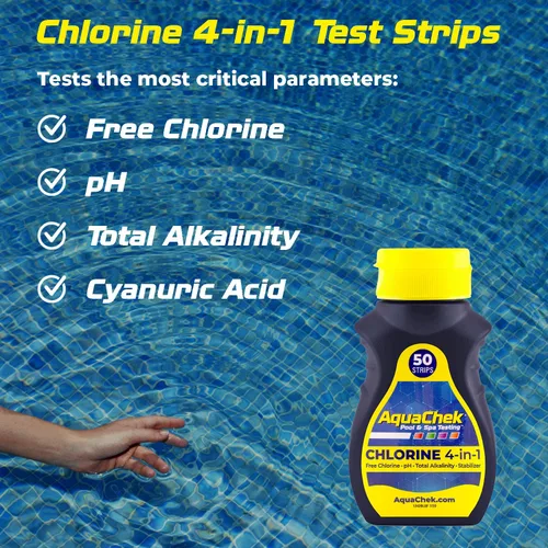 Miniatura 3 de AquaChek Tiras de prueba amarillas de 4 vías para piscina y spa, 50 unidades, precisión verificada por laboratorio para pH, cloro, alcalinidad