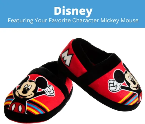 Miniatura 2 de Disney Mickey Mouse Boys Slippers - Plush Lightweight Warm Comfort Soft Aline House Kids Shoes Slippers (ToddlerLittle Kid)