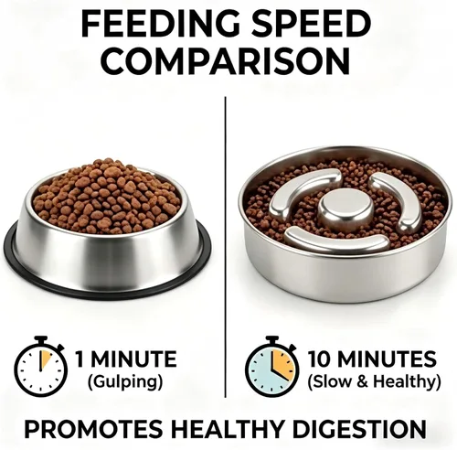 Miniatura 2 de AIPERRO Tazón de acero inoxidable para perros de alimentación lenta, 2 tazas de metal antideslizante para comida para perros, cuenco de agua