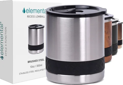 Miniatura 8 de Elemental Recess Vaso bajo de 10 oz, taza de acero inoxidable de triple pared con tapa de Tritan no fracturable, vaso de whisky aislado, taza