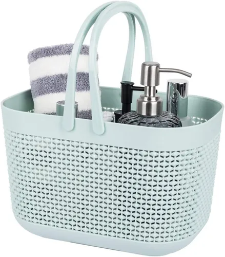 Miniatura 6 de UUJOLY Cestas de almacenamiento de plástico con asas, organizador de cubos de ducha para baño y cocina, color beige