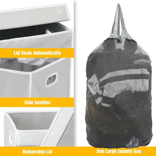 Miniatura 4 de Simple Houseware Cesta plegable para ropa sucia con tapa y bolsa extraíble, color gris