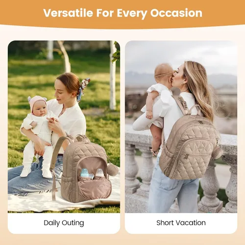 Miniatura 8 de LOVEVOOK Mochila para pañales, bolsa de pañales acolchada para bebé con bolsillos aislados, mochila de pañales de viaje para niños y niñas con Caqui