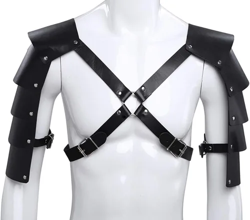 Miniatura 3 de Mens Faux Leather Body Chest Harness Adjustable Shoulder Armors Buckles