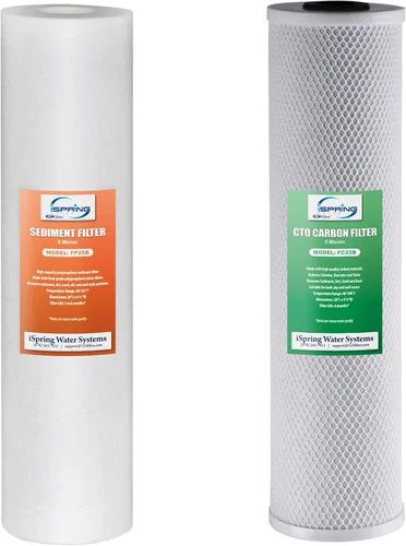 Miniatura 10 de iSpring F2WGB22BM 4.5” x 20” Juego de filtro de agua para toda la casa de 2 etapas, paquete de repuesto con bloque de carbono CTO y cartuchos