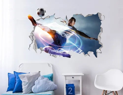 Miniatura 3 de Decoración de pared de fútbol 3D, calcomanías de jugador de fútbol, arte de pared deportivo, decoración de habitación de niños de fútbol