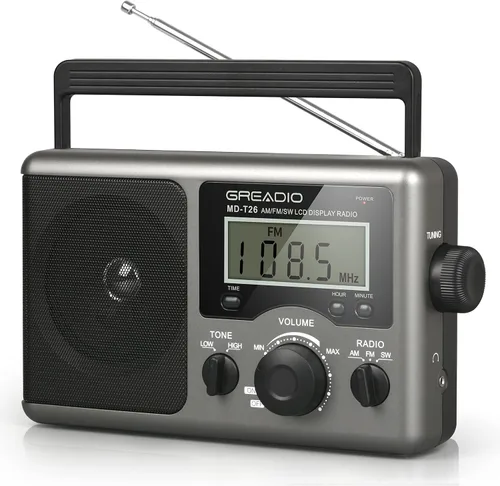 Miniatura 7 de Greadio Radio transistor de radio portátil AM FM con conector de auriculares de 0.138 in, modo de tono alto/bajo, altavoz grande, alimentación de CA