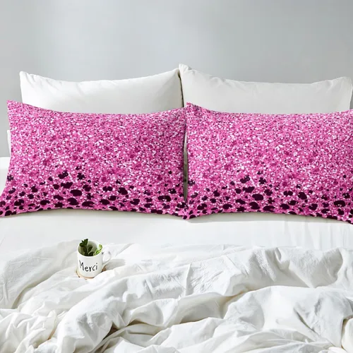 Miniatura 4 de Sábana bajera ajustable con estampado de leopardo rosa, tamaño individual, con lentejuelas brillantes y brillantes, suave y lujoso, ropa de cama