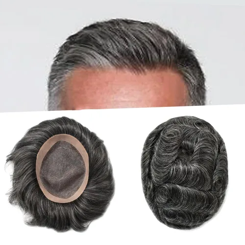 Miniatura 18 de Toupee para hombre europeo cabello humano tupé para hombres fino mono sistema de cabello para hombre sistema de reemplazo de cabello para hombres