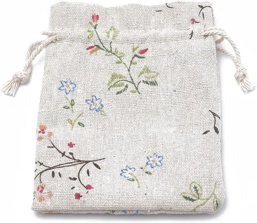 Miniatura 2 de KISSITTY 50 bolsas de almacenamiento de algodón de poliéster con encaje antiguo, bolsas de embalaje con cordón con ramas de hojas impresas